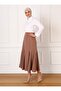 Cut Detailed Fabric Skirt - Light Brown - Refka - 3