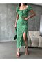 Square Collar Tied Crop-Slit Long Skirt Blouse-Skirt