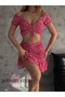 Women's Double Crop Set Crispy Pattern Guiped Bustier Skirt Set - 2