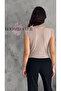 Women's Red Degaje Collar Pleated Shoulder Padded Flowy Blouse Sandy Fabric - 5