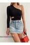Women's Single Sleeve Shoulder Waist Drop Detail Diver Crop - 4