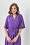 Women's Aerobin Fabric Belt Detail Elastic Waist Midi Length 130 cm Double Breasted Collar Purple Dress 097 - 5