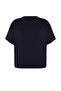Lacivert %100 Pamuk Sırt Baskılı Oversize Kesim Bisiklet Yaka Örme T-Shirt TBBSS24BF00025 - 8