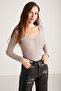Zazana Women's Ribbed Look Deep Round Neck Buttoned Pink Blouse That Covers The Body Completely - 6