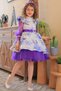 Girl's Floral Print Shoulder and Sleeve Ruffle Detailed Jewel Embroidered Purple Dress - 2