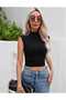 Women's Seamless Turtleneck Blouse Gathered Sides Sleeveless Black Tank Top - 6