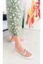 White Color Flat Sole Stone Band Detailed Women's Slippers - 3
