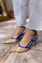 JAYLAN WOMEN'S BLUE BEIGE STRAW HEEL SANDALS - 5