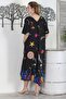 Black V-neck Short Sleeve Double Pocket Allover Printed Casual Woven Dress - 7