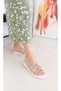 White Color Flat Sole Stone Band Detailed Women's Slippers - 2
