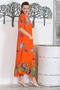 Orange V-neck Short Sleeve Double Pocket Allover Printed Casual Woven Dress - 7