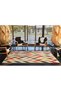 Cross Colored Geometric Trapezoid Patterned Woven Base Carpet 4101 - 4