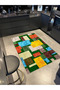 Checkered Colorful Geometric Rectangular Patterned Woven Base Carpet 4102 - 3