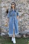 Snow Wash Buttoned Jean Dress With Belt Denim Blue Gilet Dress