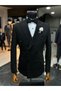 Black Slimfit Swallow Collar Double Breasted Groom Suit - 6