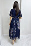 Short Sleeve Lined Plus Size Chiffon Dress Leopard, Navy, Black, Tie-Dye, Brown, Green Floral - 4