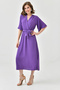 Aerobin Fabric Elastic Waist Belt Detailed Bat Sleeve 130 cm Midi Double Breasted Collar Purple Dress 097 - 6