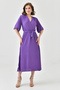 Aerobin Fabric Elastic Waist Belt Detailed Bat Sleeve 130 cm Midi Double Breasted Collar Purple Dress 097 - 7