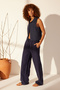 Lacivert %100 Keten Beli Lastikli Yüksek Bel Wide Leg Pantolon TWOSS24JE00249 - 3