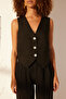Black 100% Linen Fitted Vest Twoss24Ye00040 - 5