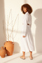 Beyaz %100 Keten Beli Lastikli Midi Etek TWOSS24ET00153 - 6