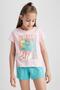Girl's Printed Short Sleeve Pajama Set with Shorts A1600a823sm - 4