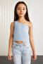 Coral-grm24027 95% cotton 5% elastic One Shoulder Rib Top Blue Bustier