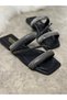 Daily Women's Black Slippers Thick Banded Stone Detailed Low Heel Blunt Toe Comfortable Sole Lightweight 07
