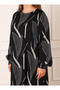 Plus Size Patterned Chiffon Hijab Dress - Black - Alia - 2