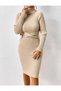 Turtleneck Ribbon Detail Ribbed Model Long Knitwear Dress - 2