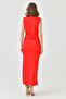 Flexible Buzzy Fabric Slit Detailed Degaje Collar Sleeveless Maxi Length Red Evening Dress 1051 - 3