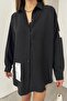 Women's Black Aerobin Fabric Embroidered Design Oversize Cut Shirt 12200