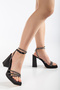 women's pointed platform high thick heels with stones wrapped evening shoes - 2