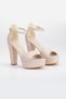 Women's High Platform Heeled Beige Skin Shoes - 3