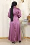 Draped Satin Evening Dress Dried Rose 19192 - 4