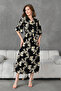 Women's Stretchy Viscose Fabric Daisy Patterned Double Breasted Collar Midi Length Belted Dress 098 - 4