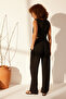 Siyah %100 Keten Pileli Yüksek Bel Wide Leg Pantolon TWOSS24JE00245 - 6