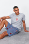 Unisex Gri Regular Fit Baskılı Örme Şortlu Pijama Takımı TMNSS24PT00034 - 4