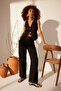 Siyah %100 Keten Pileli Yüksek Bel Wide Leg Pantolon TWOSS24JE00245