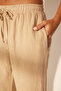 Bej %100 Keten Beli Lastikli Yüksek Bel Wide Leg Pantolon TWOSS24JE00249 - 5
