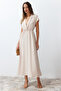 Beige A-line Double Breasted Collar Aerobin DMidi reading Dress TWOSS24EL00599