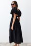 Black Waist Opening Gipe and Back Detailed Square Collar Maxi Woven Dress TWOSS24EL00431 - 3