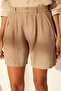 Mink 100% Linen Pleated High Waist Shorts Twoss24Sr00093 - 4