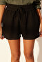 Black 100% Linen High Waist Shorts with Elastic Waist TWOSS23SR00319 - 4