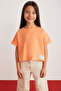 Verena Girl's 100% Cotton Double Sleeve Orange T-shirt with Ornamental Label