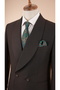 Men's Double Breasted Suit Shawl Collar Italian Style Slim Fit Jacket Trousers-Bitter Brown - 4