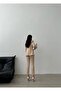 Beige Button Blazer Jacket with Belt Pockets Stretchy Pants Asymmetrical Cut Suit - 5