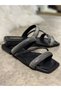 Daily Women's Black Slippers Thick Banded Stone Detailed Low Heel Blunt Toe Comfortable Sole Lightweight 07 - 4
