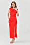 Flexible Buzzy Fabric Slit Detailed Degaje Collar Sleeveless Maxi Length Red Evening Dress 1051 - 8