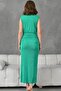 Green Slit Full Lycra Buzzy Fabric Degaje Collar Sleeveless Maxi Length Evening Dress 1051 - 3